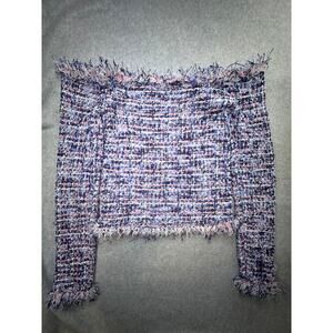 ZARA Blue Multi Tweed Off-The-Shoulder Old Money Coquette Top - Size S